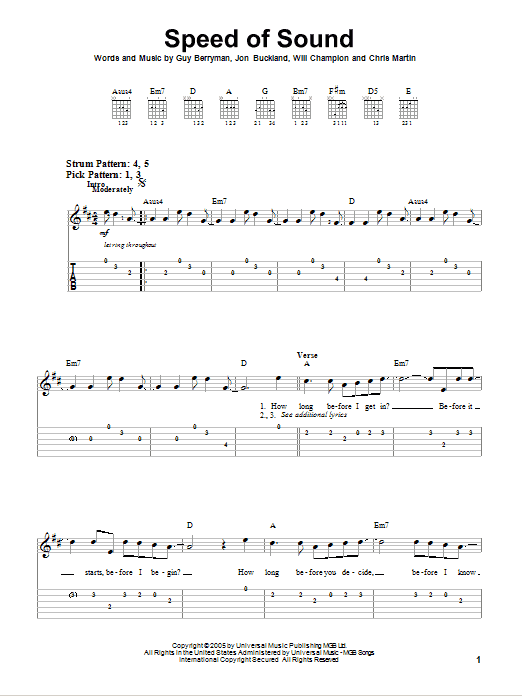 Coldplay Speed Of Sound sheet music notes and chords. Download Printable PDF.