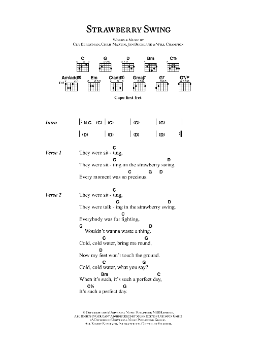 Coldplay Strawberry Swing sheet music notes and chords. Download Printable PDF.