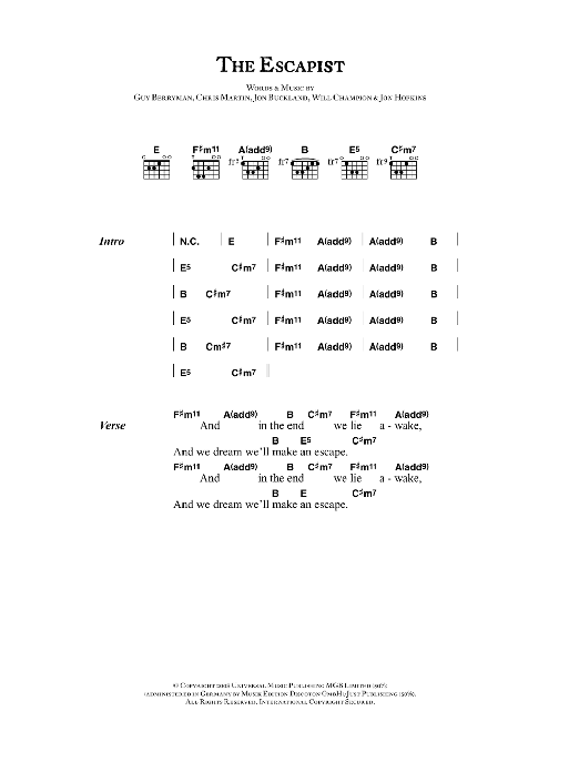 Coldplay The Escapist sheet music notes and chords. Download Printable PDF.