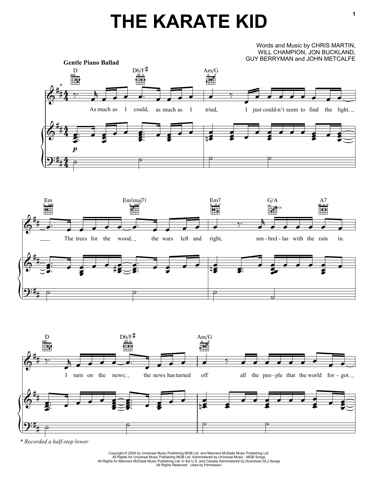 Coldplay The Karate Kid sheet music notes and chords. Download Printable PDF.