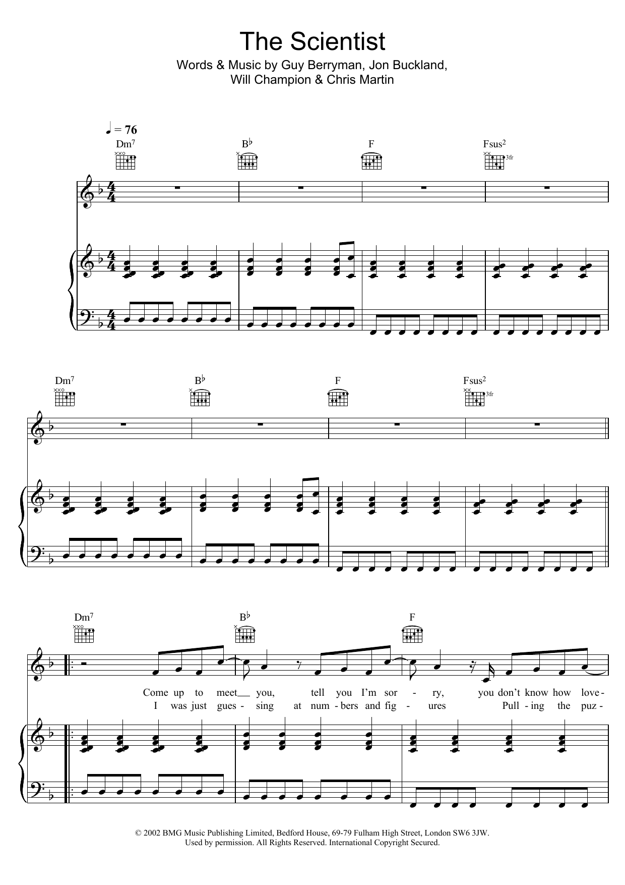 Coldplay The Scientist sheet music notes and chords. Download Printable PDF.