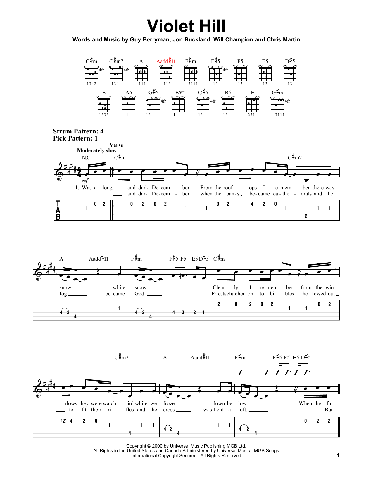 Coldplay Violet Hill sheet music notes and chords. Download Printable PDF.