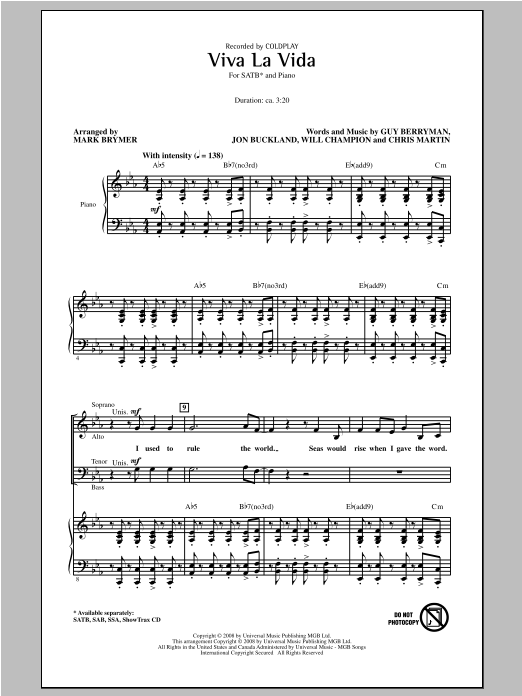 Coldplay Viva La Vida (arr. Mark Brymer) sheet music notes and chords. Download Printable PDF.