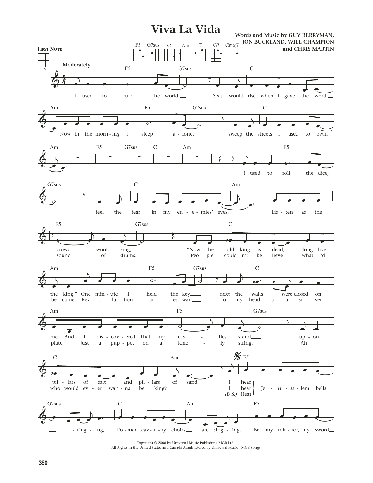 Coldplay Viva La Vida (from The Daily Ukulele) (arr. Jim Beloff) sheet music notes and chords. Download Printable PDF.