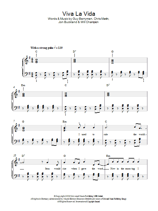 Coldplay Viva La Vida sheet music notes and chords arranged for Oboe Solo