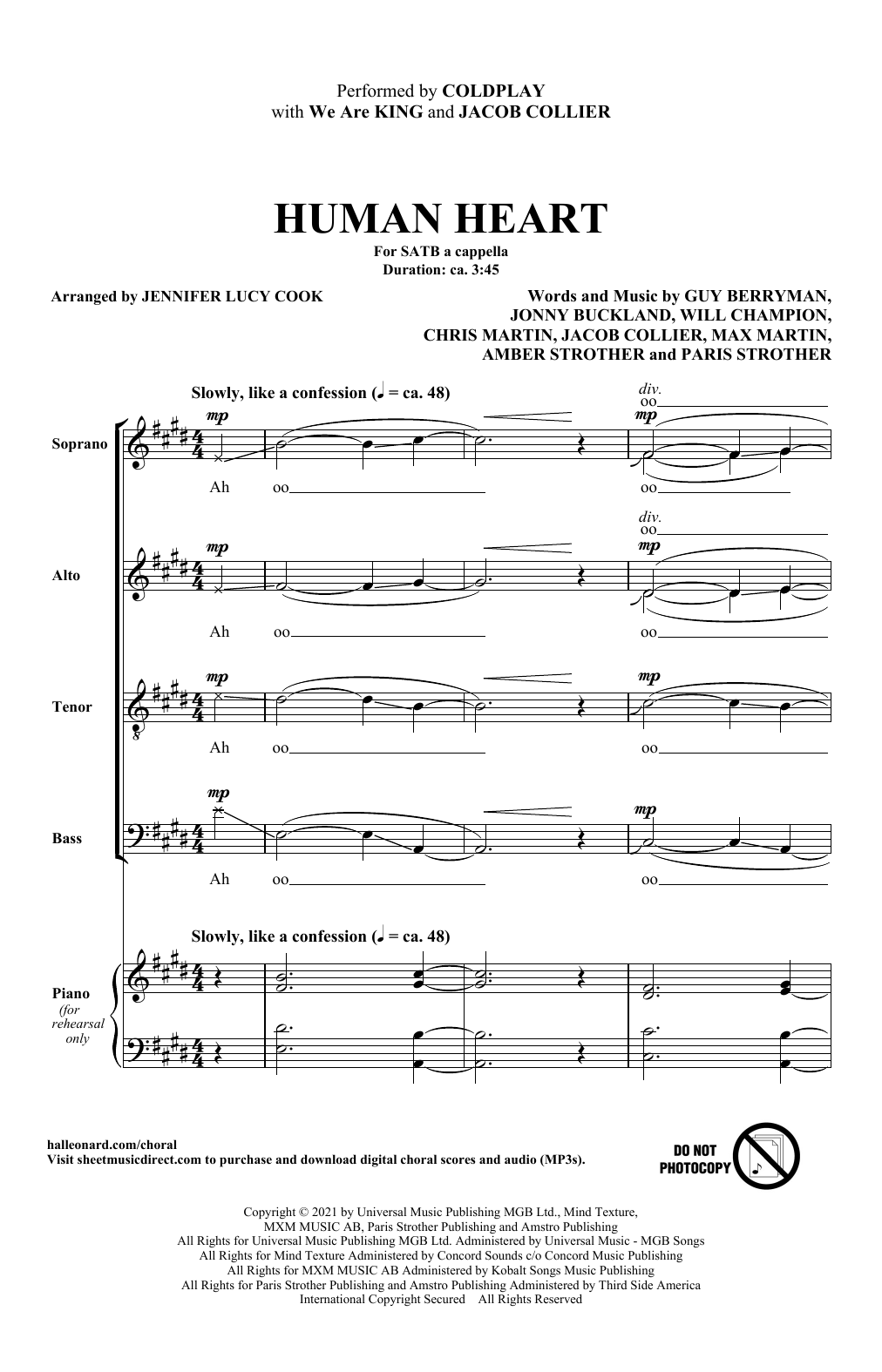 Coldplay, We Are KING, and Jacob Collier Human Heart (arr. Jennifer Lucy Cook) sheet music notes and chords arranged for SATB Choir