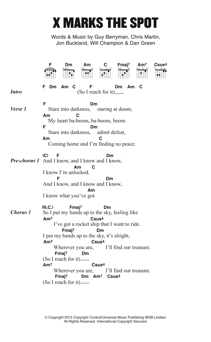 Coldplay X Marks The Spot sheet music notes and chords arranged for Guitar Chords/Lyrics