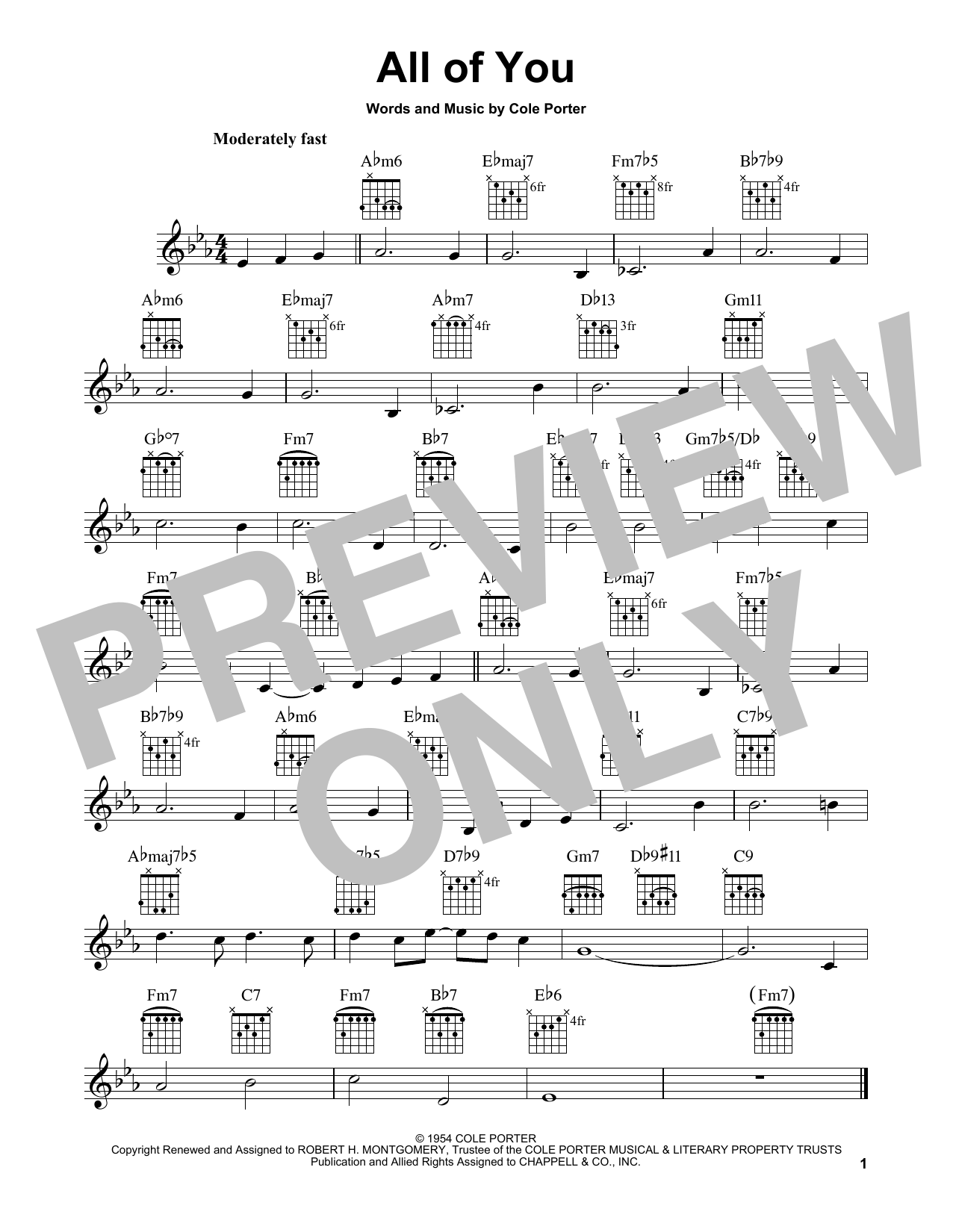 Cole Porter All Of You sheet music notes and chords. Download Printable PDF.