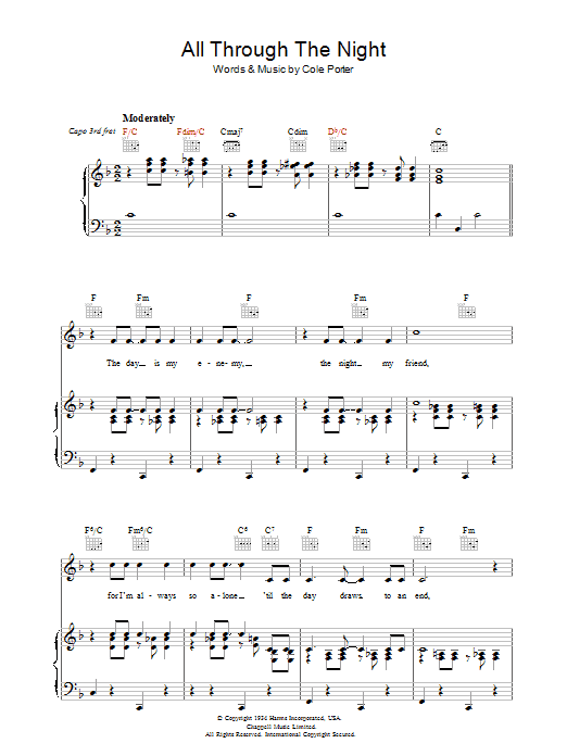 Learn to play Cole Porter All Through The Night sheet music for Real Book – Melody & Chords in minutes. Price: 5.9900$ Cole Porter All Through The Night sheet music notes and chords arranged for Real Book – Melody & Chords