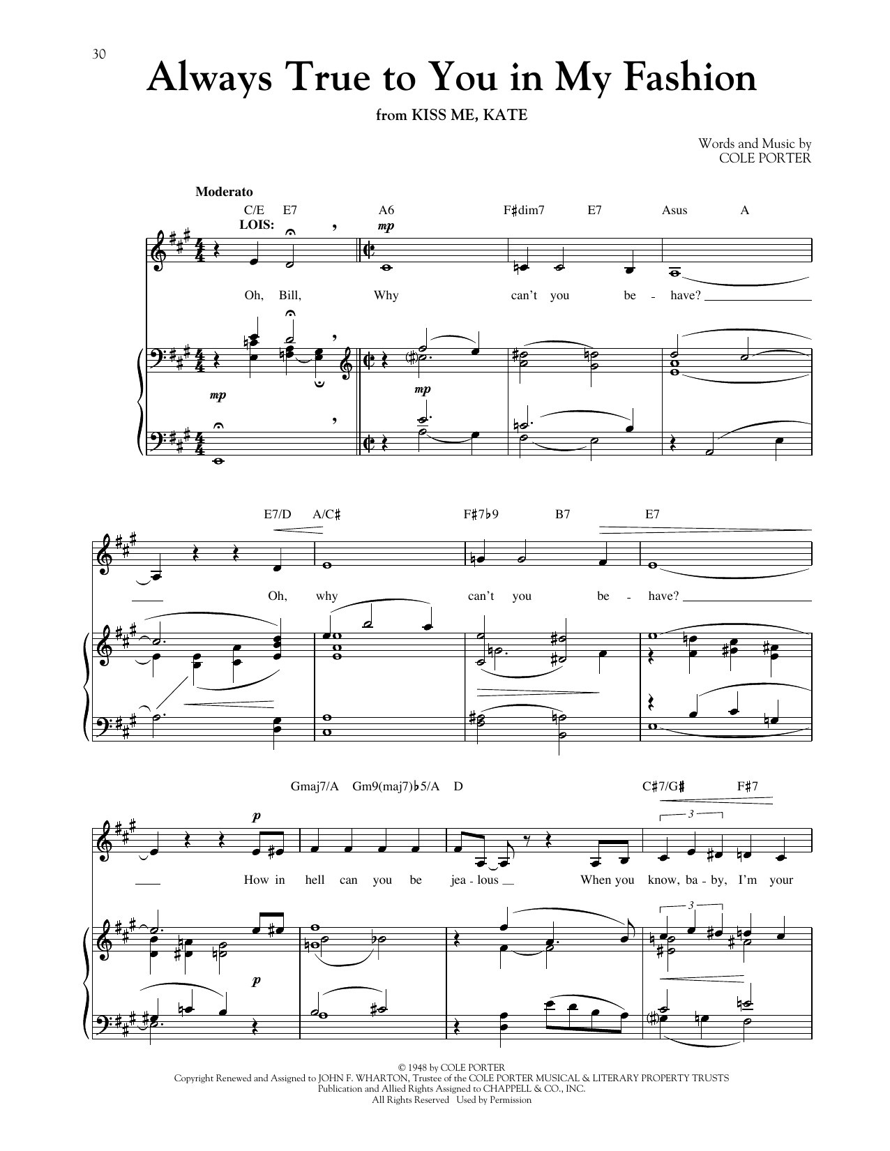 Cole Porter Always True To You In My Fashion (from Kiss Me Kate) (arr. Louise Lerch) sheet music notes and chords. Download Printable PDF.