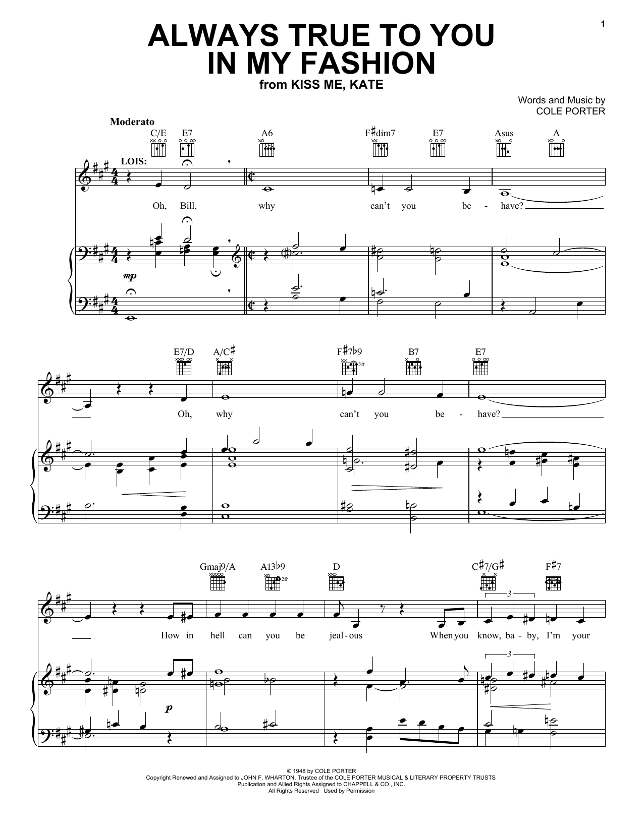 Cole Porter Always True To You In My Fashion (from Kiss Me, Kate) sheet music notes and chords. Download Printable PDF.