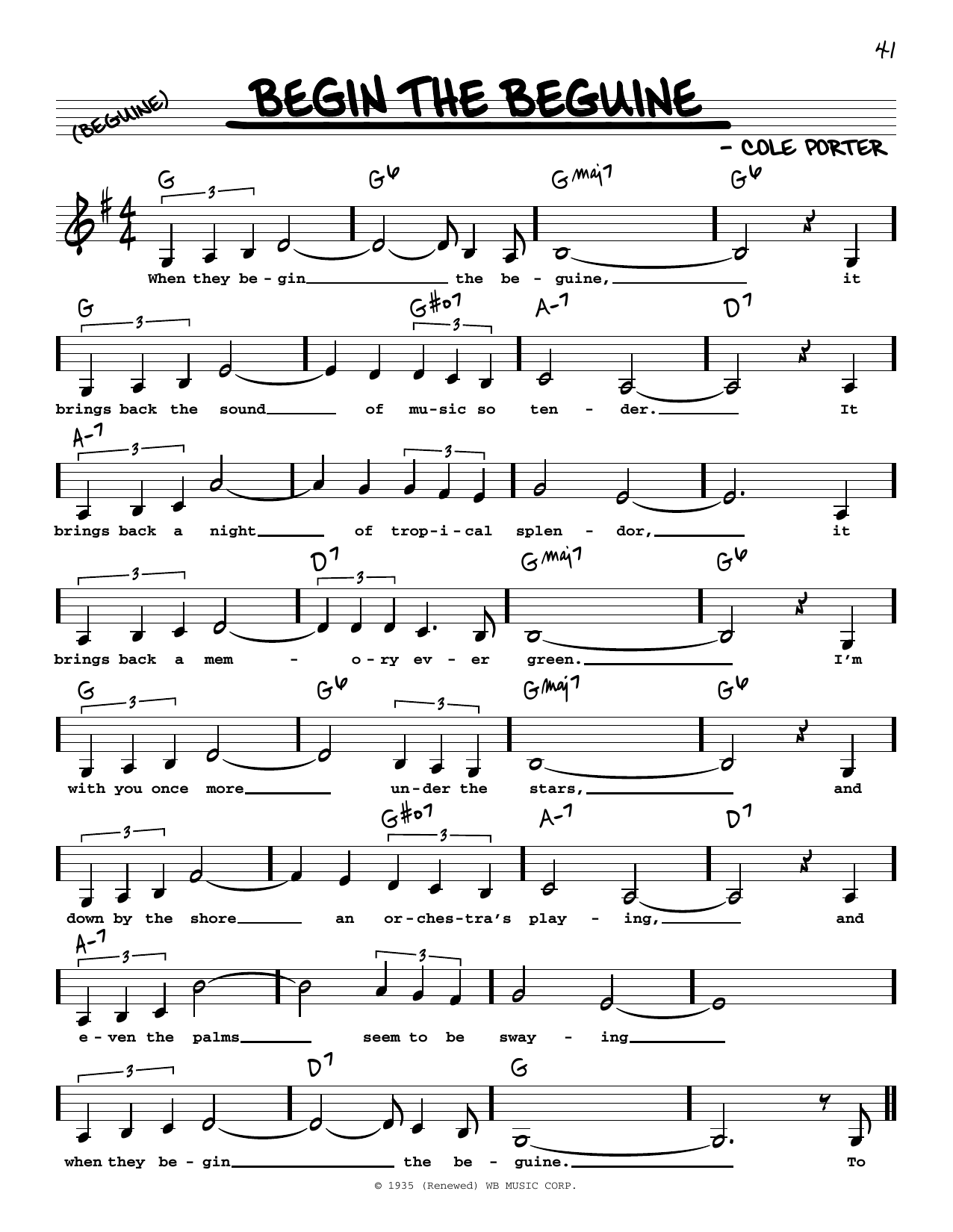 Cole Porter Begin The Beguine (Low Voice) sheet music notes and chords. Download Printable PDF.