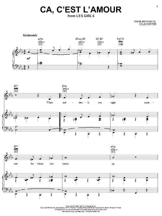 Learn to play Cole Porter Ca, C'est L'amour sheet music for Piano, Vocal & Guitar Chords (Right-Hand Melody) in minutes. Price: 7.8900$ Cole Porter Ca, C'est L'amour sheet music notes and chords arranged for Piano, Vocal & Guitar Chords (Right-Hand Melody)