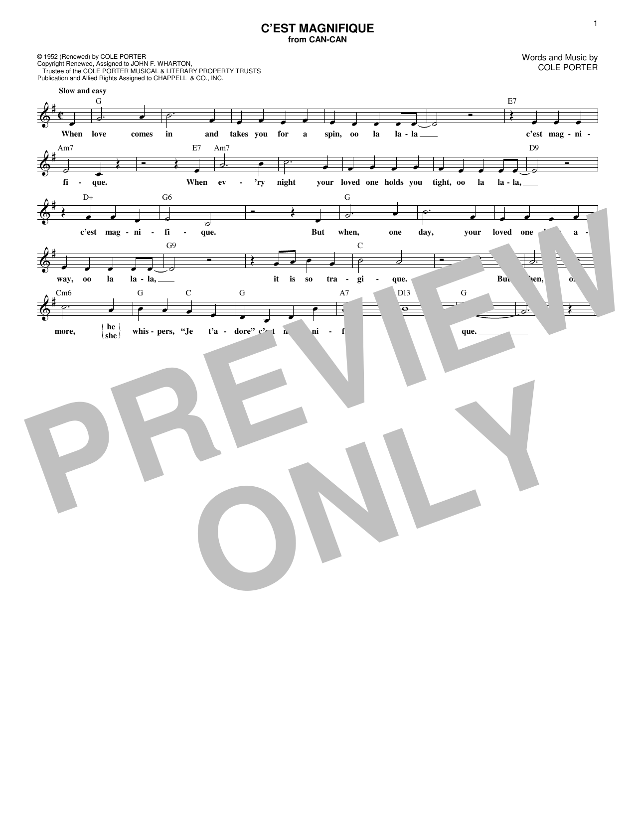 Cole Porter C'est Magnifique sheet music notes and chords. Download Printable PDF.