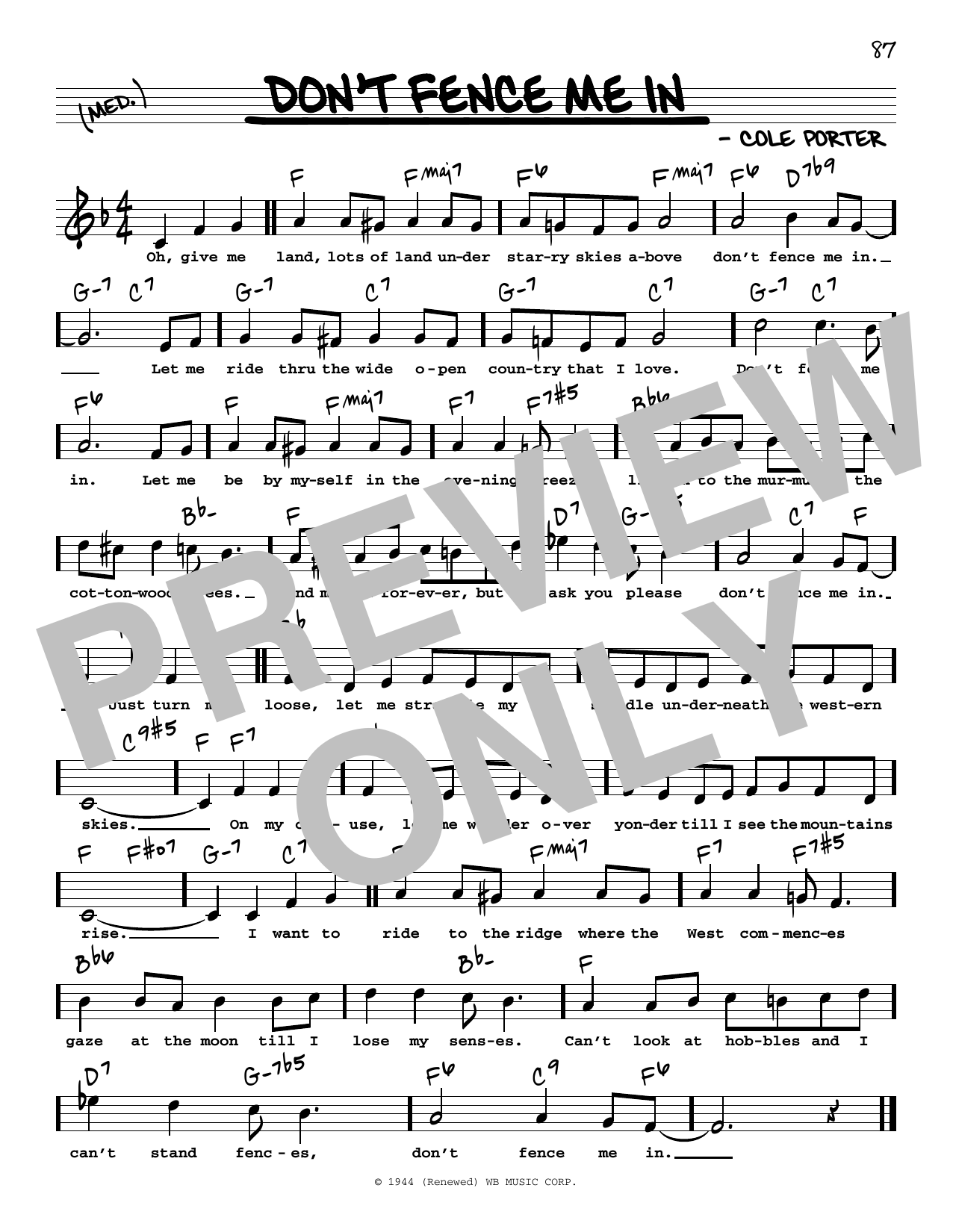 Cole Porter Don't Fence Me In (High Voice) sheet music notes and chords. Download Printable PDF.