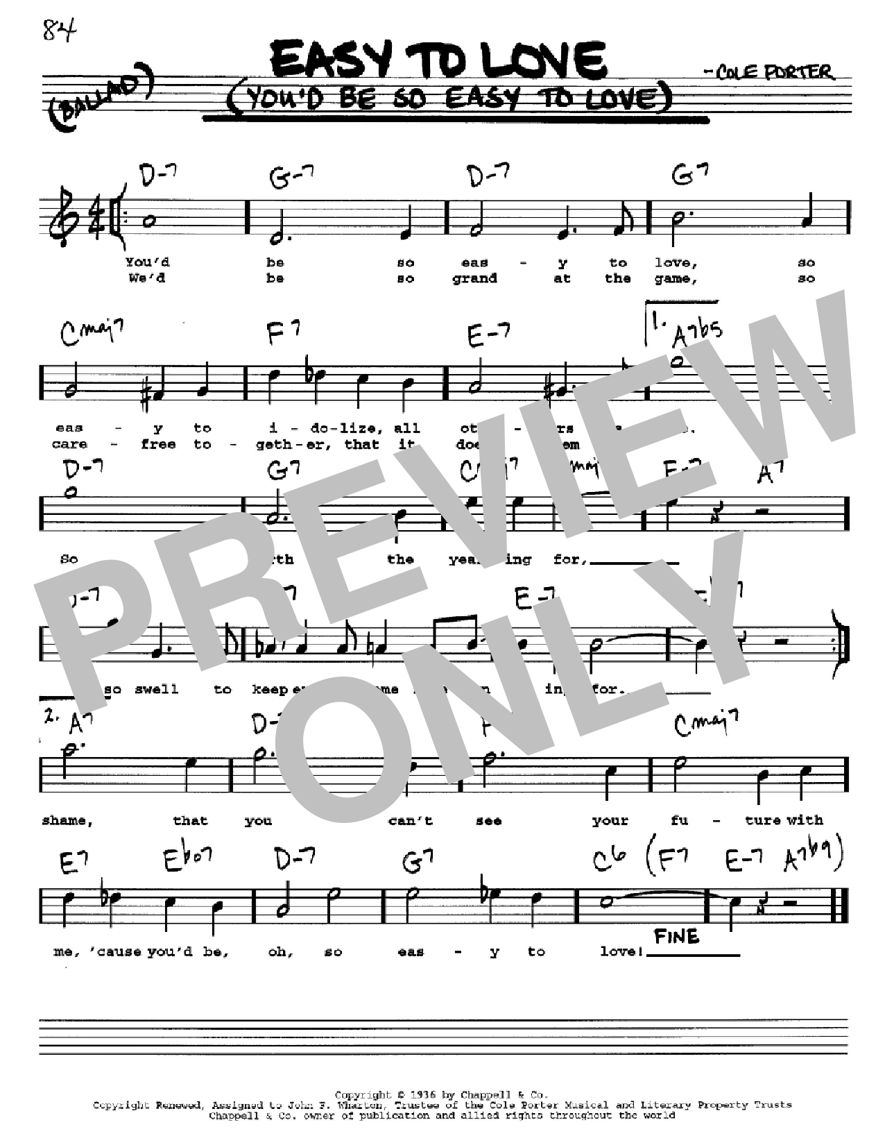 Cole Porter Easy To Love (You'd Be So Easy To Love) sheet music notes and chords. Download Printable PDF.