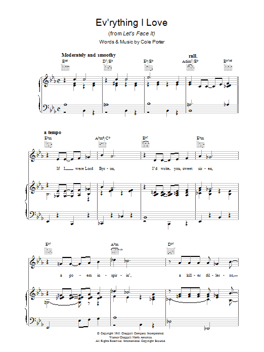 Cole Porter Ev'rything I Love sheet music notes and chords arranged for Piano, Vocal & Guitar Chords