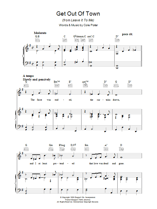 Cole Porter Get Out Of Town sheet music notes and chords. Download Printable PDF.