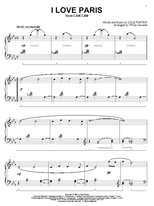 Learn to play Cole Porter I Love Paris sheet music for Piano Solo in minutes. Price: 7.8900$ Cole Porter I Love Paris sheet music notes and chords arranged for Piano Solo