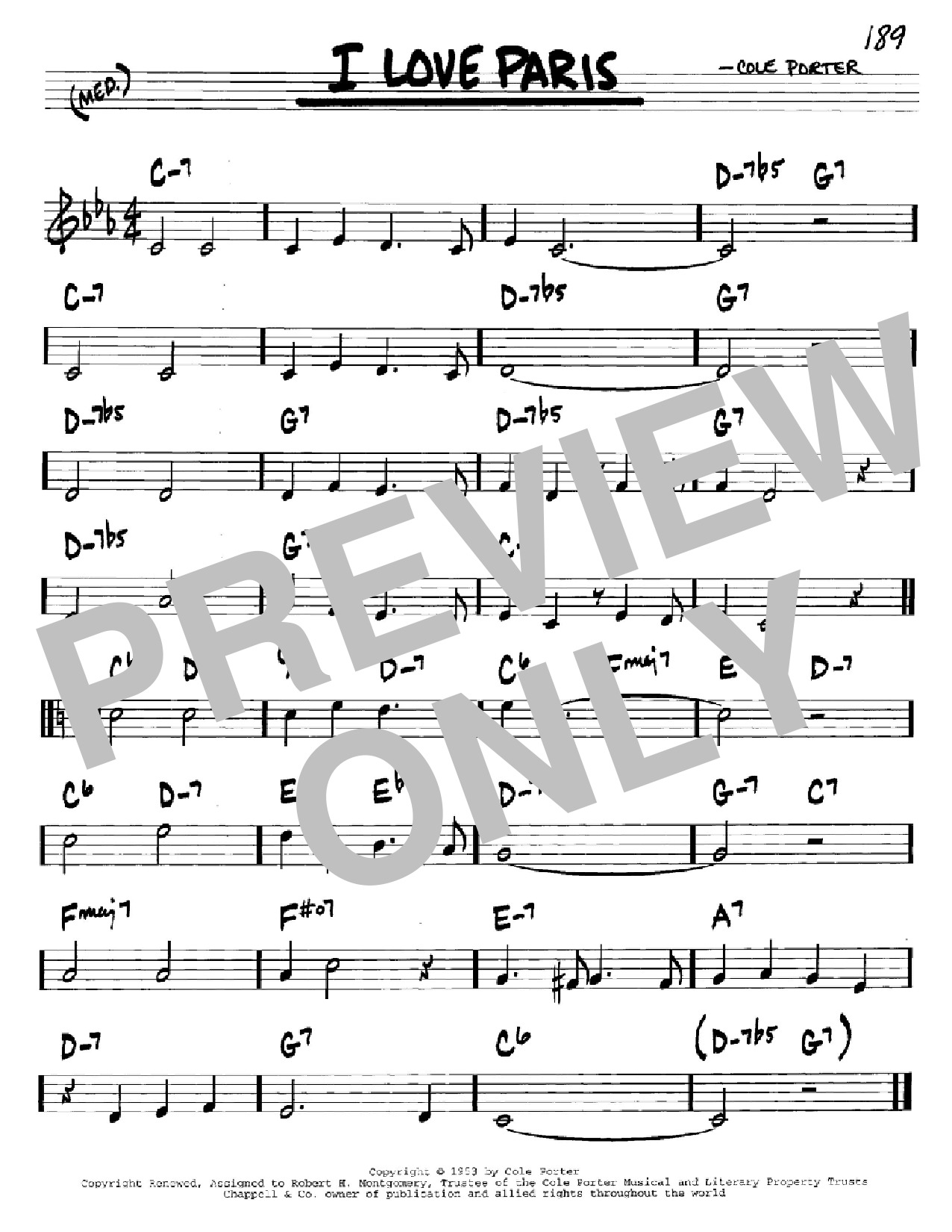 Cole Porter I Love Paris sheet music notes and chords arranged for Easy Piano