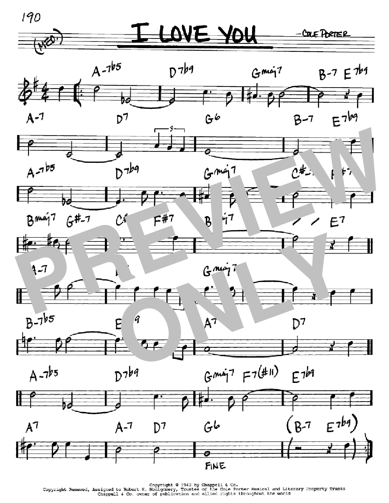 Cole Porter I Love You sheet music notes and chords arranged for Piano Solo