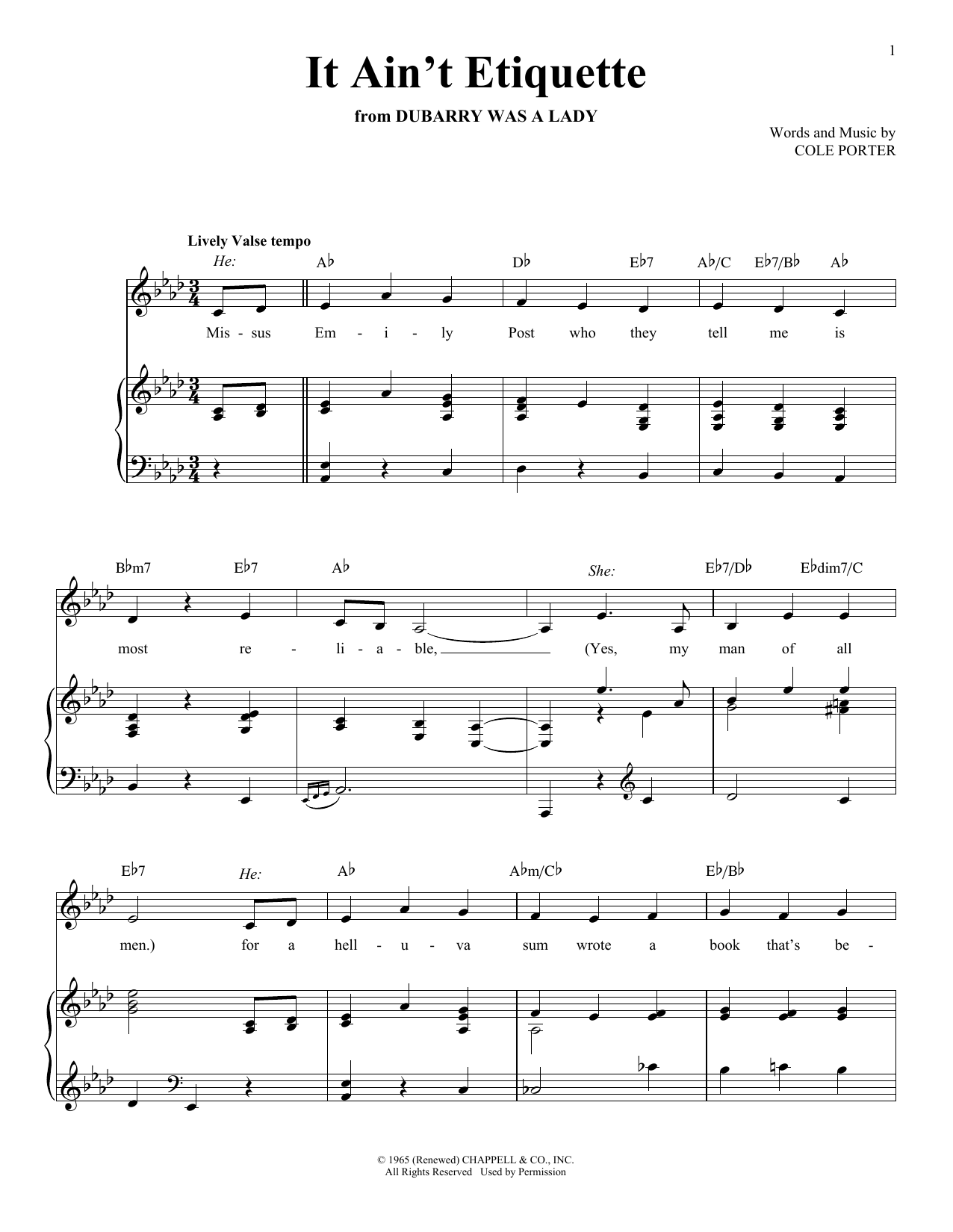 Learn to play Cole Porter It Ain't Etiquette sheet music for Piano & Vocal in minutes. Price: 7.8900$ Cole Porter It Ain't Etiquette sheet music notes and chords arranged for Piano & Vocal