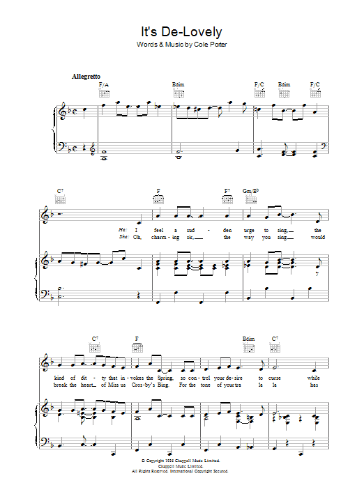 Cole Porter It's De-Lovely sheet music notes and chords. Download Printable PDF.