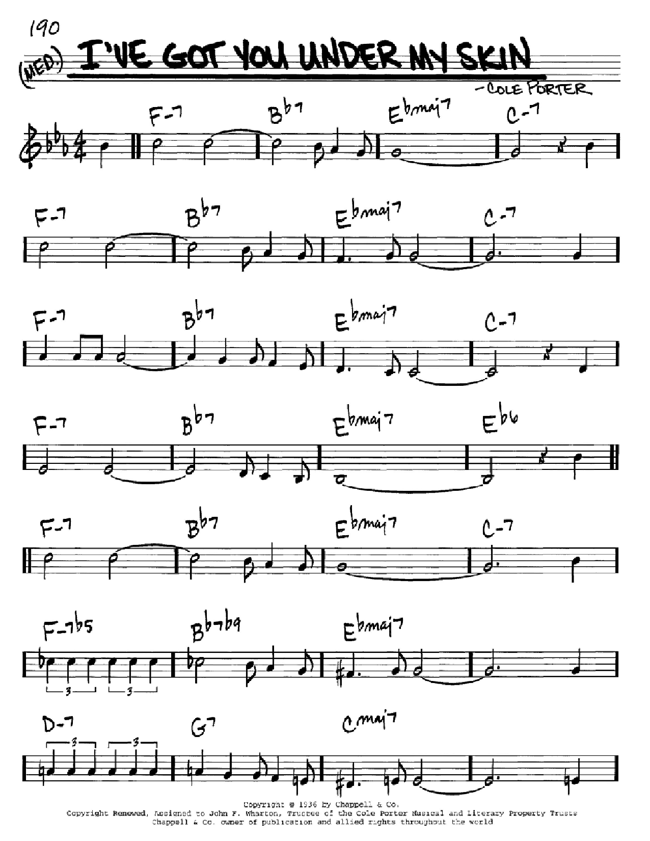 Cole Porter I've Got You Under My Skin sheet music notes and chords. Download Printable PDF.