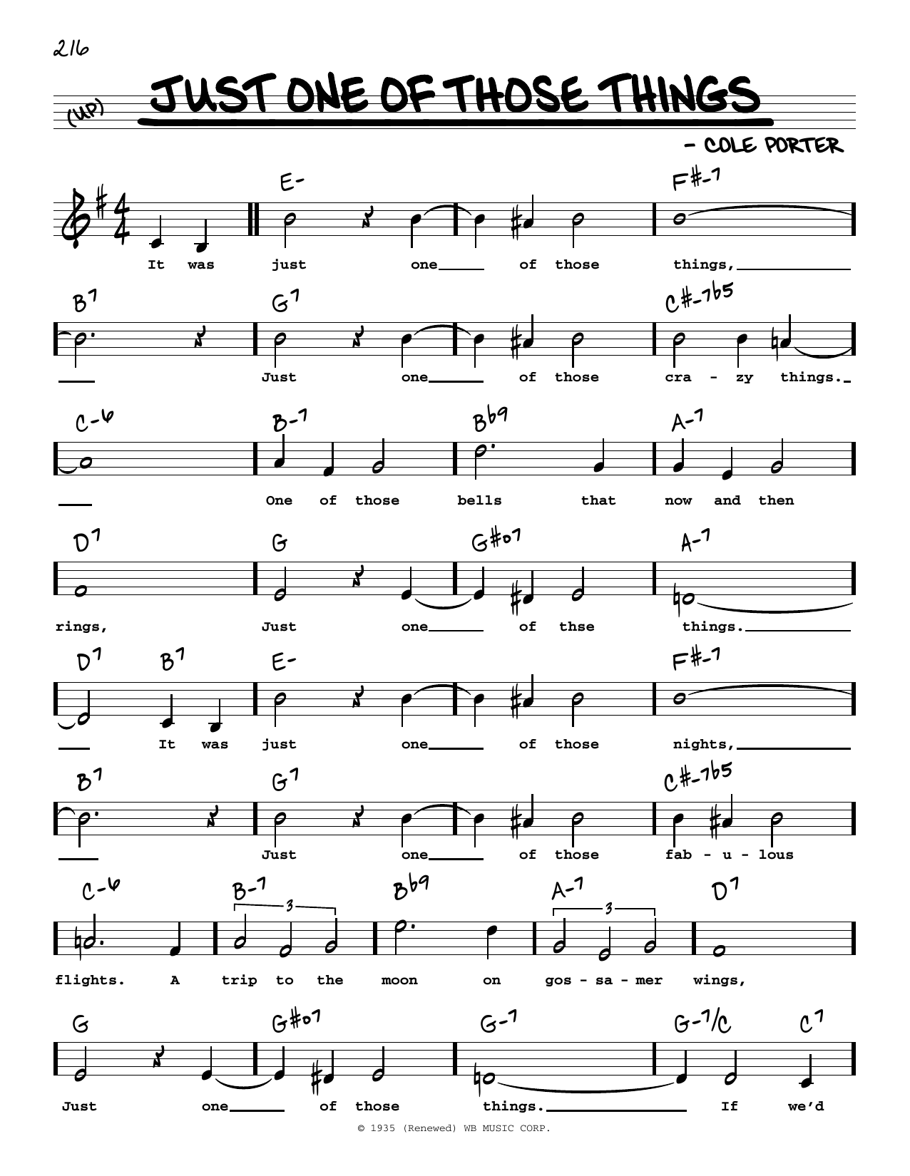 Cole Porter Just One Of Those Things (High Voice) sheet music notes and chords. Download Printable PDF.