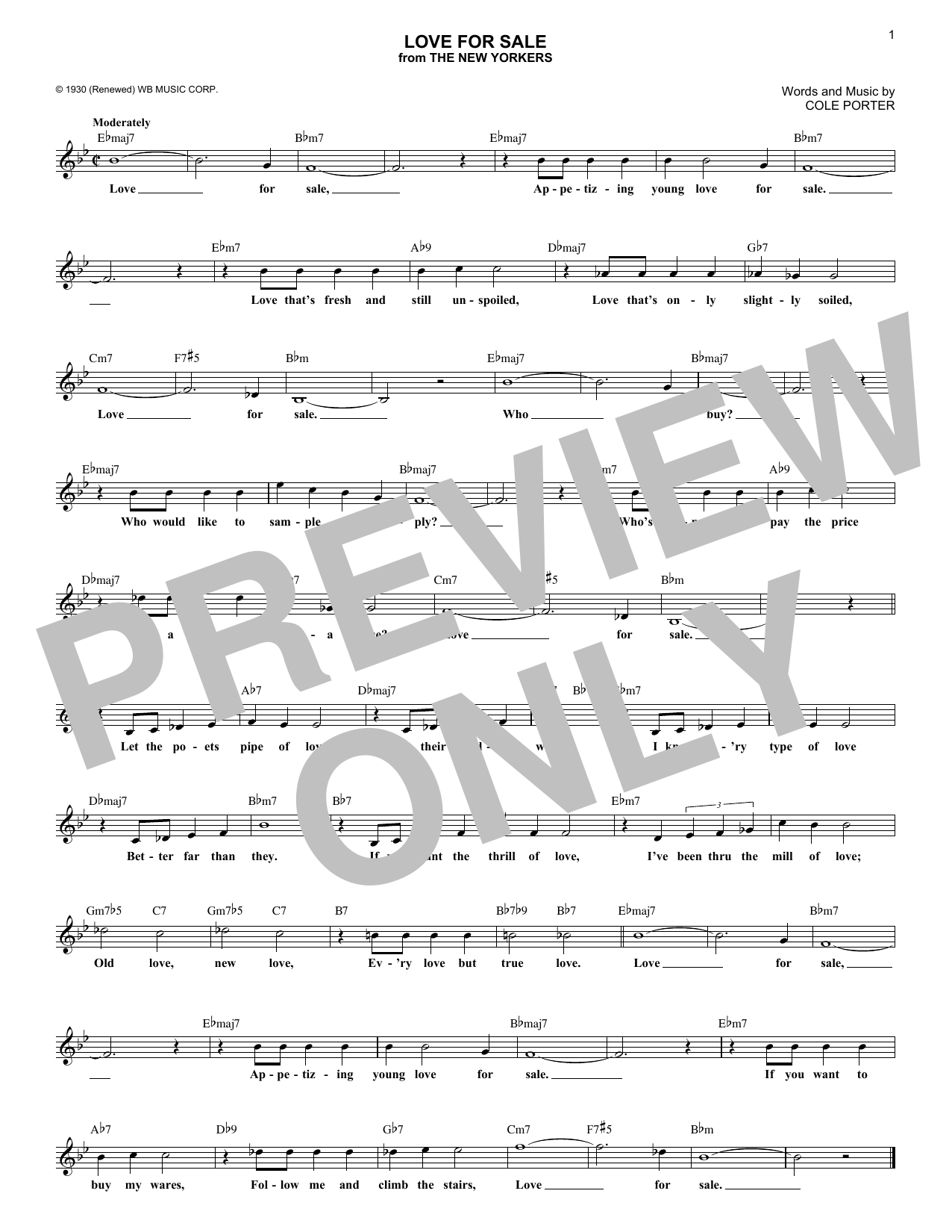 Cole Porter Love For Sale sheet music notes and chords. Download Printable PDF.