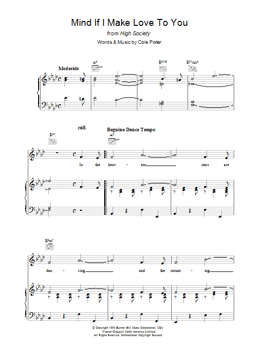 Learn to play Cole Porter Mind If I Make Love To You? sheet music for Piano, Vocal & Guitar Chords in minutes. Price: 7.8900$ Cole Porter Mind If I Make Love To You? sheet music notes and chords arranged for Piano, Vocal & Guitar Chords
