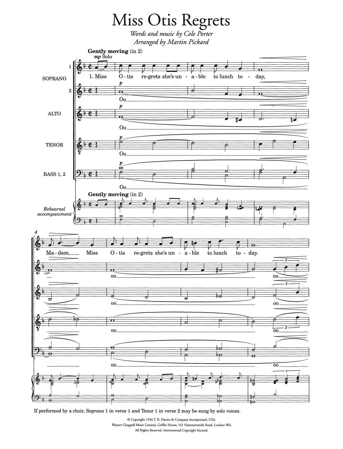 Cole Porter Miss Otis Regrets (arr. Martin Pickard) sheet music notes and chords. Download Printable PDF.