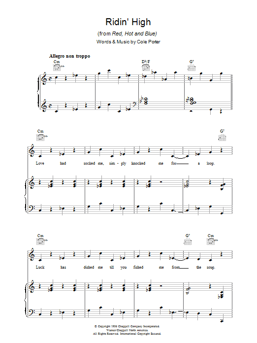 Learn to play Cole Porter Ridin' High sheet music for Real Book – Melody & Chords in minutes. Price: 5.9900$ Cole Porter Ridin' High sheet music notes and chords arranged for Real Book – Melody & Chords