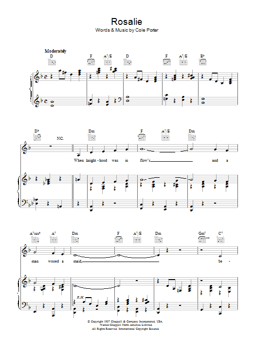 Learn to play Cole Porter Rosalie sheet music for Piano, Vocal & Guitar Chords in minutes. Price: 7.8900$ Cole Porter Rosalie sheet music notes and chords arranged for Piano, Vocal & Guitar Chords