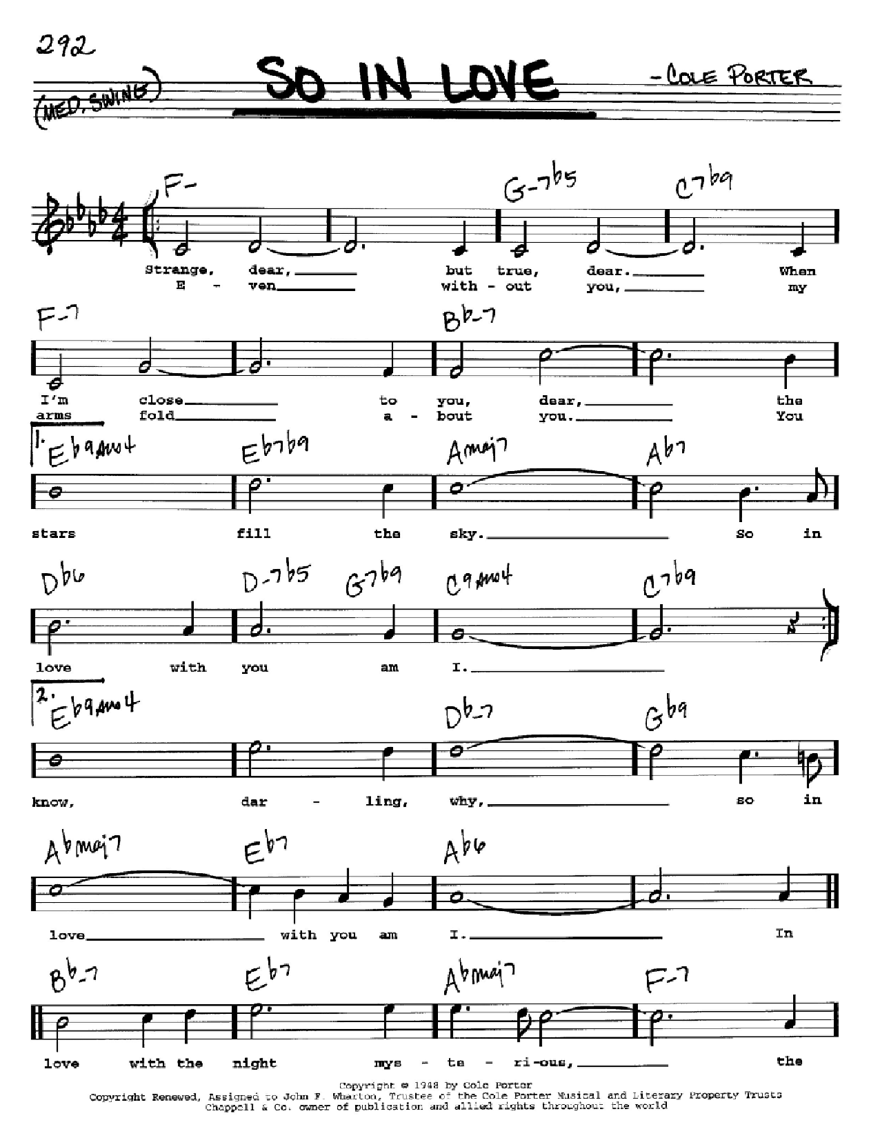 Cole Porter So In Love (from Kiss Me, Kate) sheet music notes and chords. Download Printable PDF.