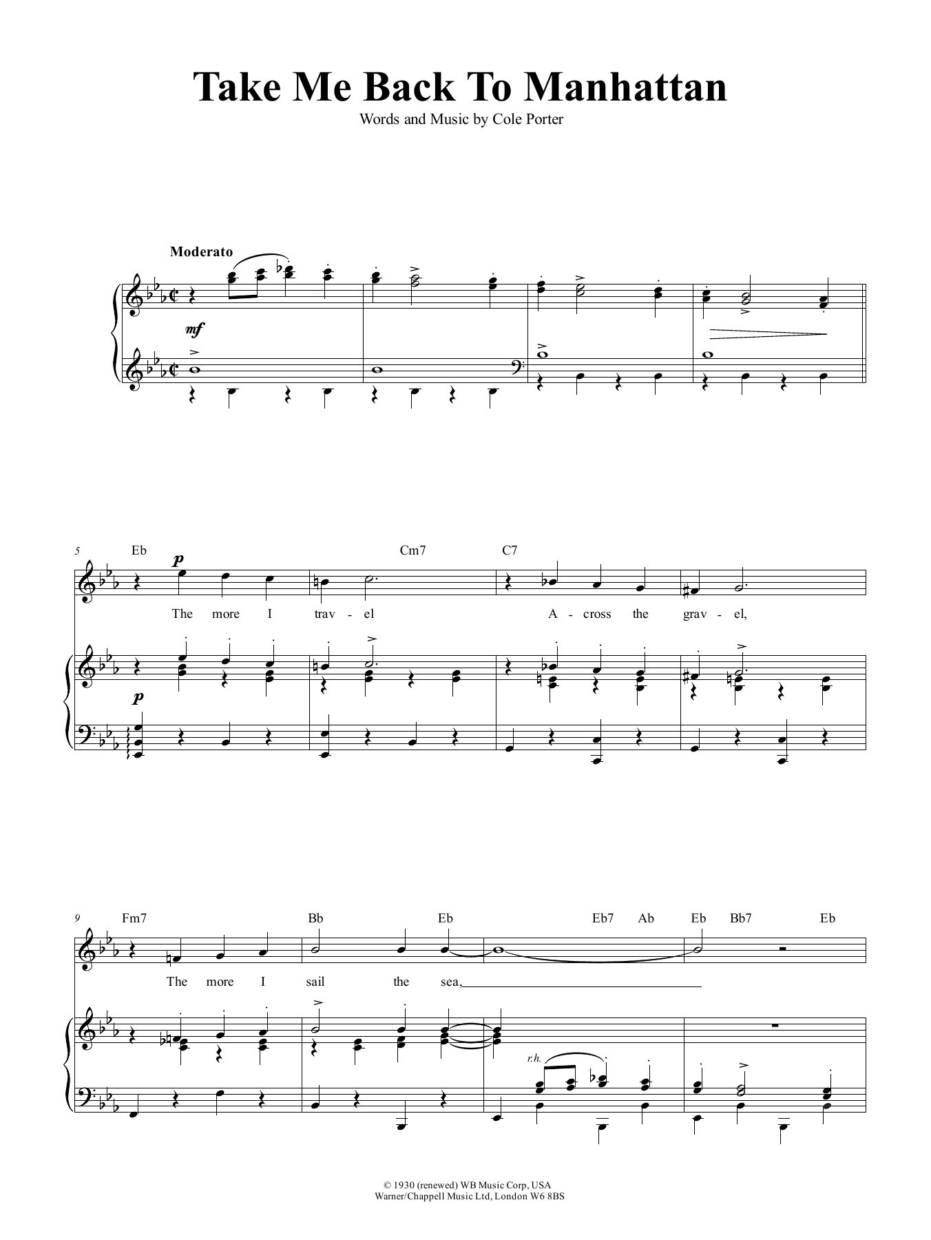 Cole Porter Take Me Back To Manhattan sheet music notes and chords. Download Printable PDF.