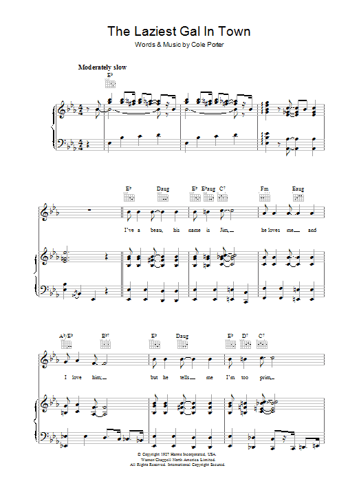 Learn to play Cole Porter The Laziest Gal In Town sheet music for Piano, Vocal & Guitar Chords in minutes. Price: 7.8900$ Cole Porter The Laziest Gal In Town sheet music notes and chords arranged for Piano, Vocal & Guitar Chords