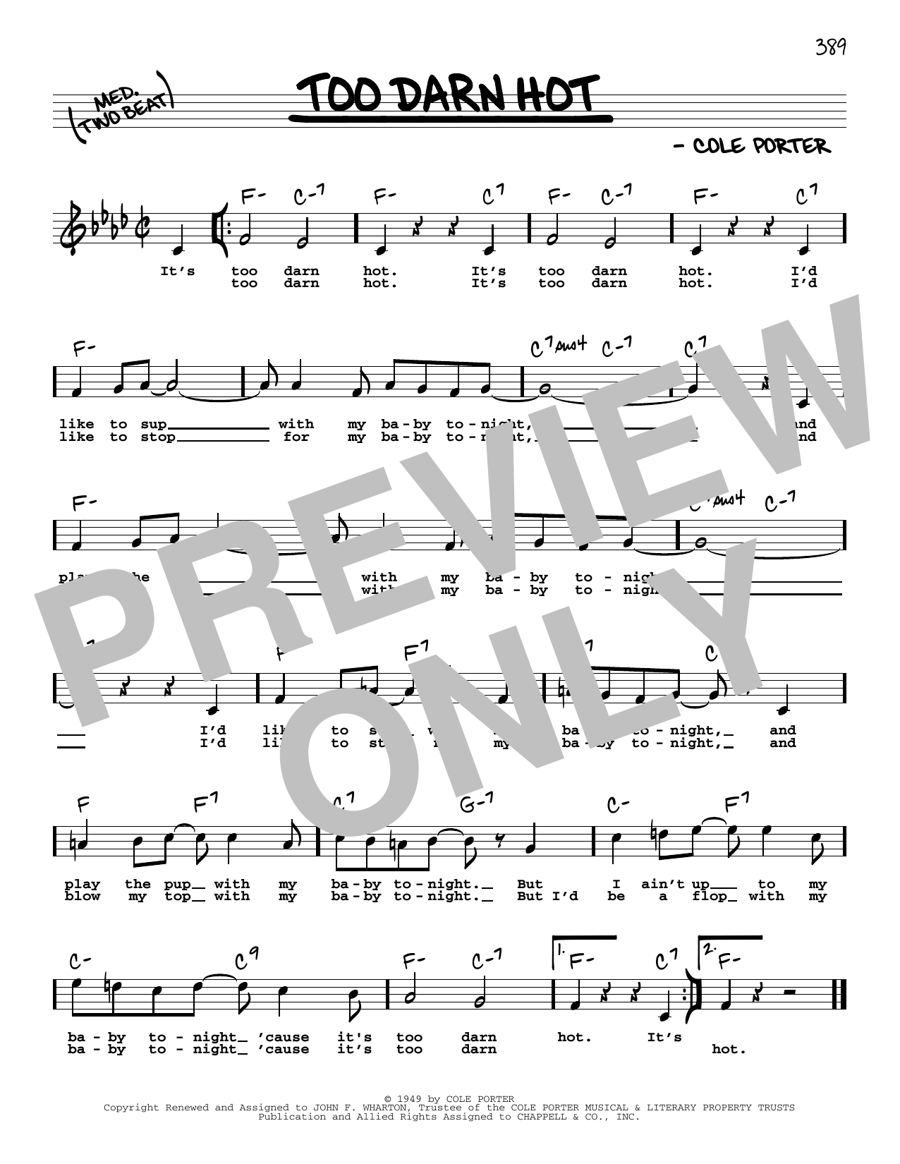 Learn to play Cole Porter Too Darn Hot (High Voice) sheet music for Real Book – Melody, Lyrics & Chords in minutes. Price: 5.9900$ Cole Porter Too Darn Hot (High Voice) sheet music notes and chords arranged for Real Book – Melody, Lyrics & Chords