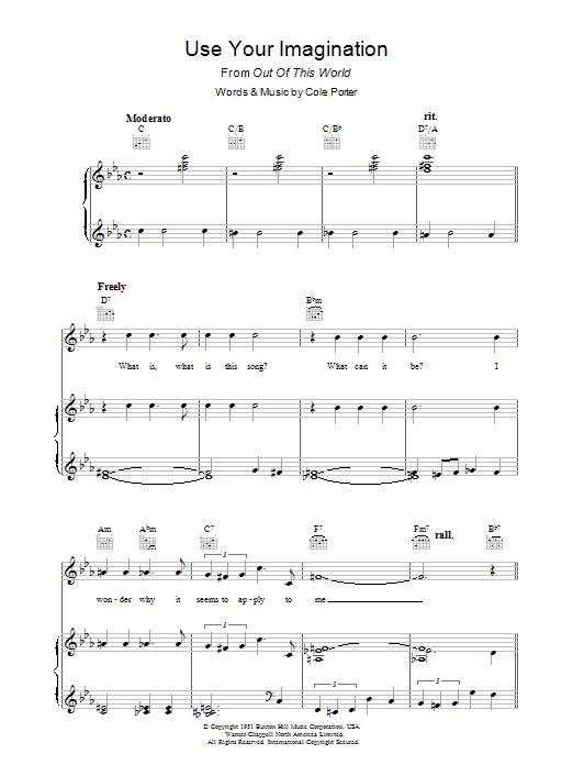 Learn to play Cole Porter Use Your Imagination sheet music for Piano, Vocal & Guitar Chords in minutes. Price: 7.8900$ Cole Porter Use Your Imagination sheet music notes and chords arranged for Piano, Vocal & Guitar Chords