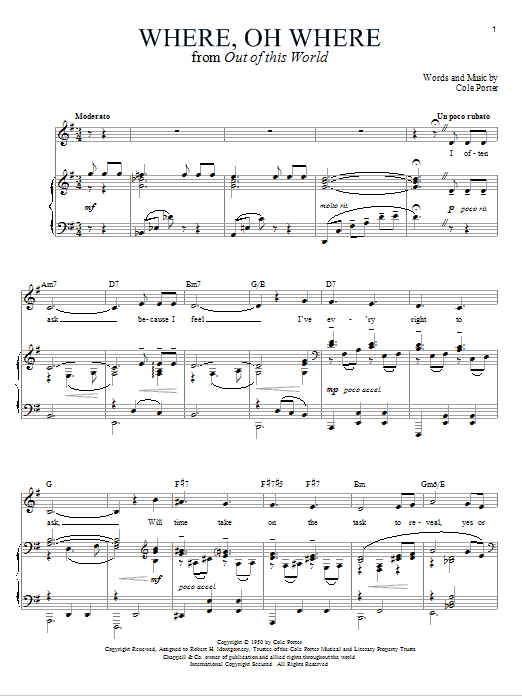 Learn to play Cole Porter Where, Oh Where sheet music for Piano & Vocal in minutes. Price: 7.8900$ Cole Porter Where, Oh Where sheet music notes and chords arranged for Piano & Vocal