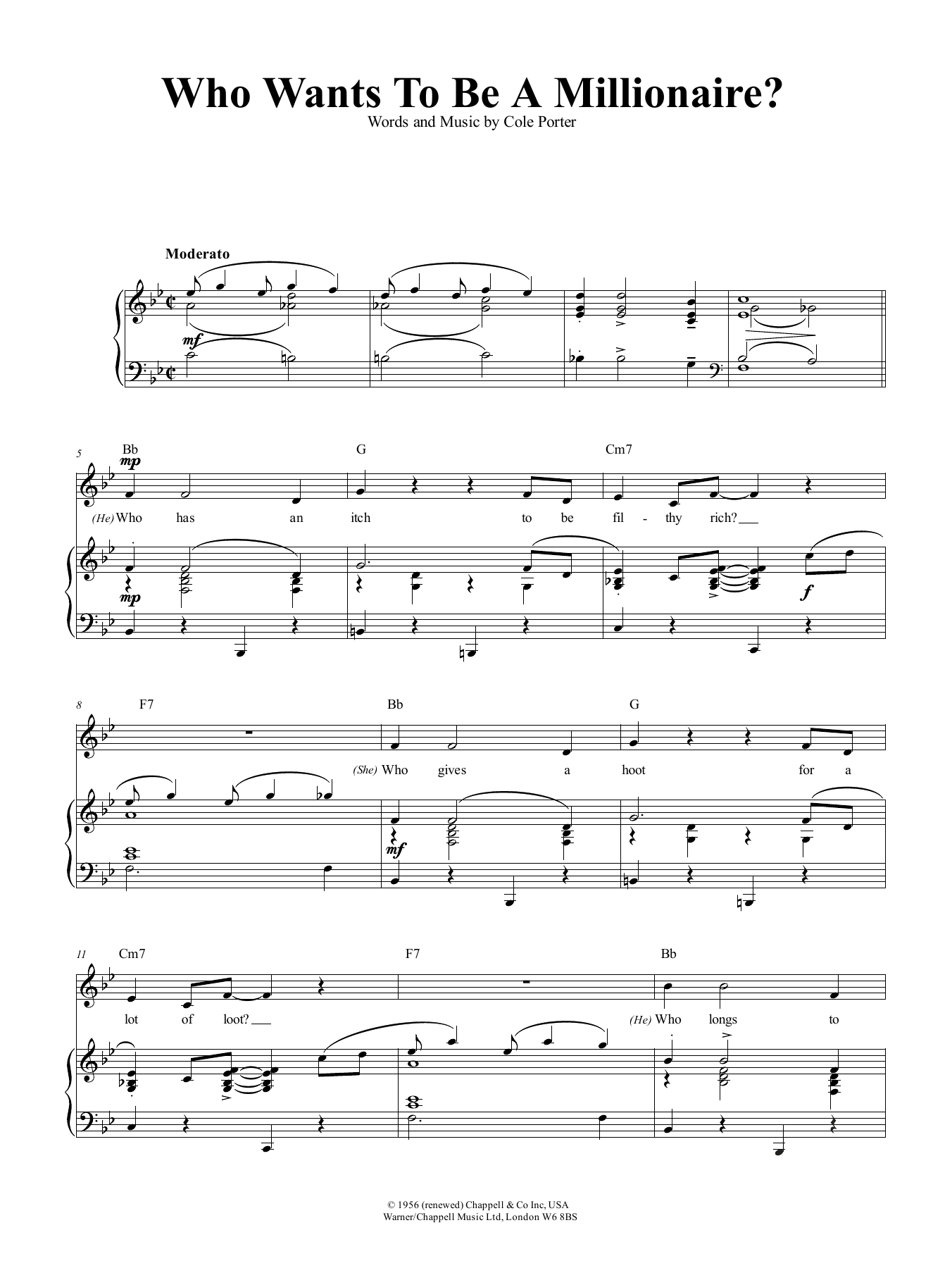 Cole Porter Who Wants To Be A Millionaire? sheet music notes and chords. Download Printable PDF.