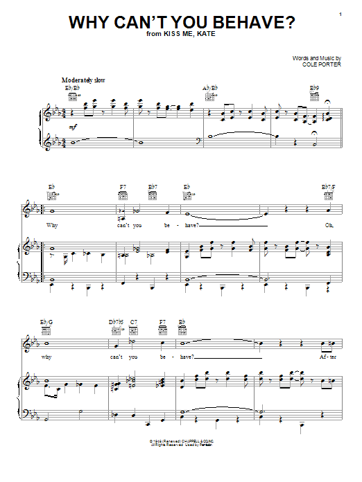 Cole Porter Why Can't You Behave? (from Kiss Me, Kate) sheet music notes and chords. Download Printable PDF.