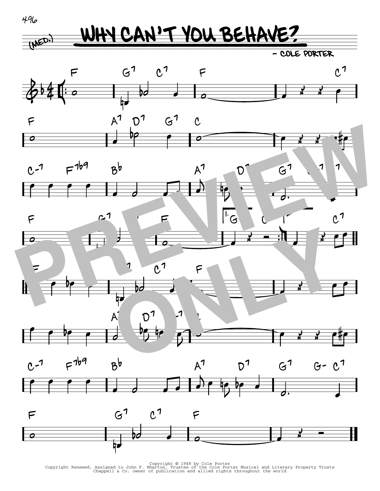 Learn to play Cole Porter Why Can't You Behave? sheet music for Real Book – Melody & Chords in minutes. Price: 5.9900$ Cole Porter Why Can't You Behave? sheet music notes and chords arranged for Real Book – Melody & Chords