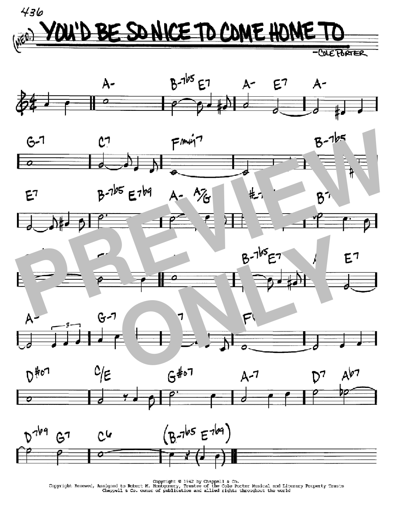 Cole Porter You'd Be So Nice To Come Home To sheet music notes and chords arranged for Pro Vocal