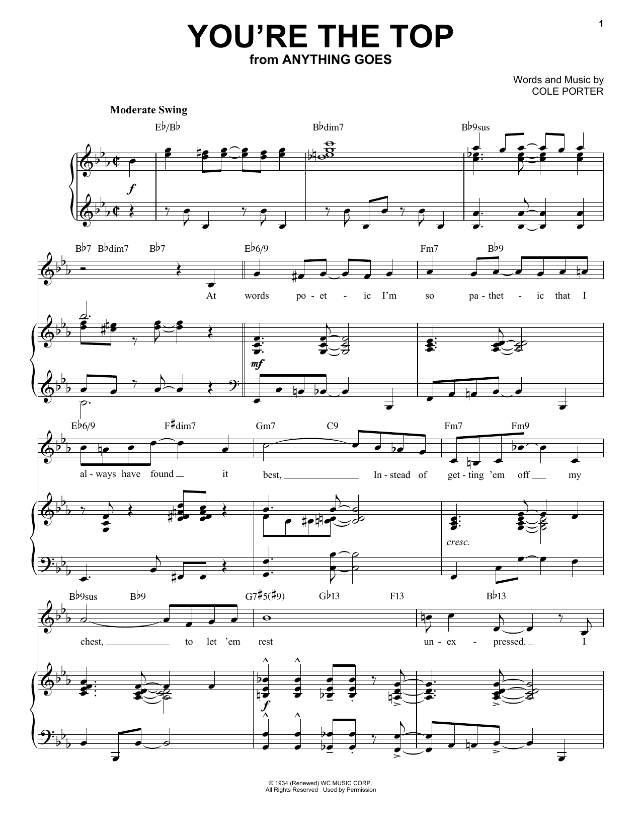 Cole Porter You're The Top [Jazz version] (from Anything Goes) (arr. Brent Edstrom) sheet music notes and chords. Download Printable PDF.