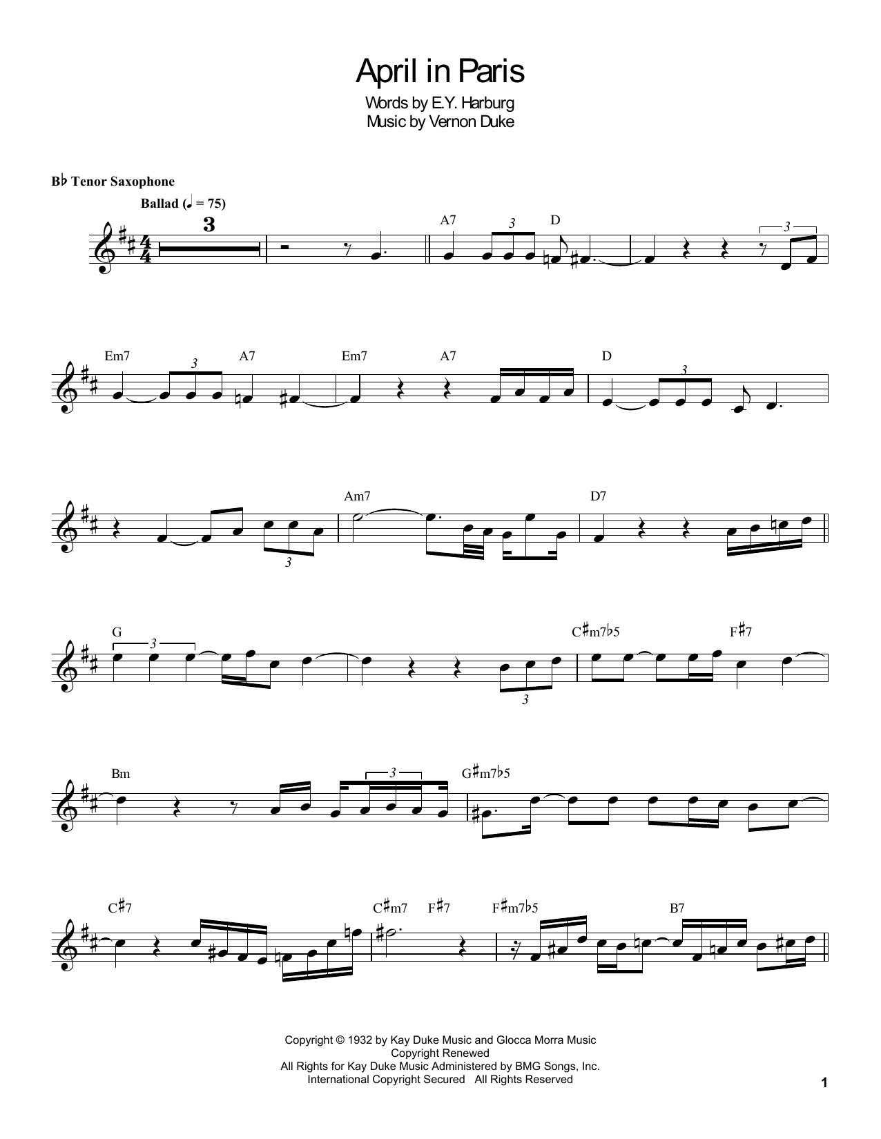 Learn to play Coleman Hawkins April In Paris sheet music for Tenor Sax Transcription in minutes. Price: 6.9900$ Coleman Hawkins April In Paris sheet music notes and chords arranged for Tenor Sax Transcription