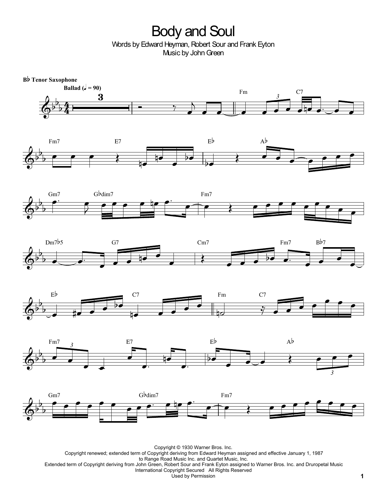 Coleman Hawkins Body And Soul sheet music notes and chords. Download Printable PDF.