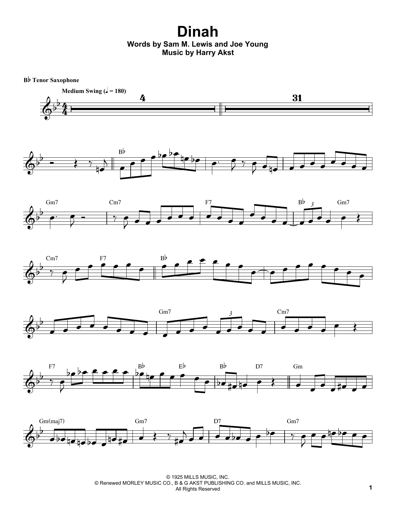 Coleman Hawkins Dinah sheet music notes and chords. Download Printable PDF.