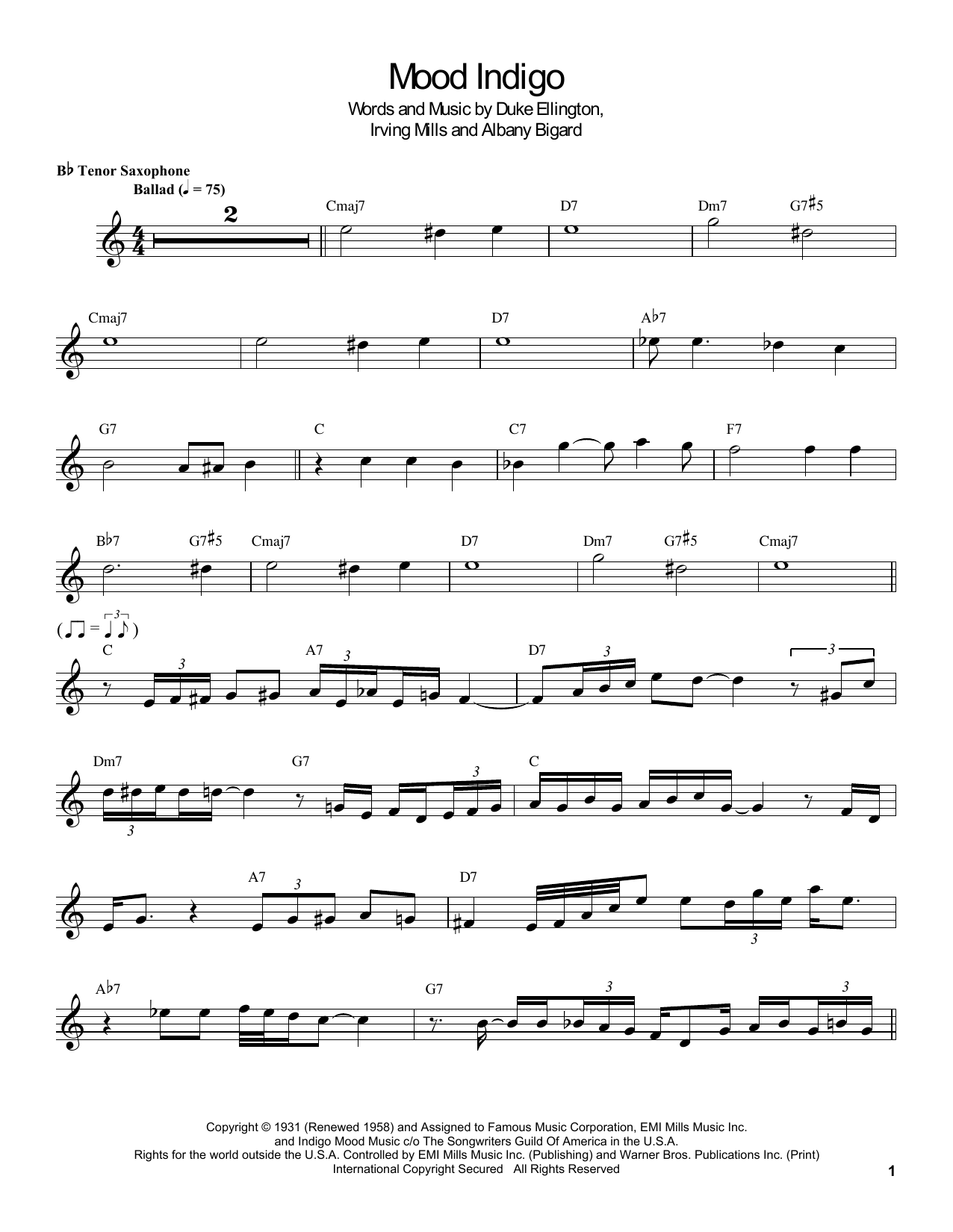 Coleman Hawkins Mood Indigo sheet music notes and chords. Download Printable PDF.