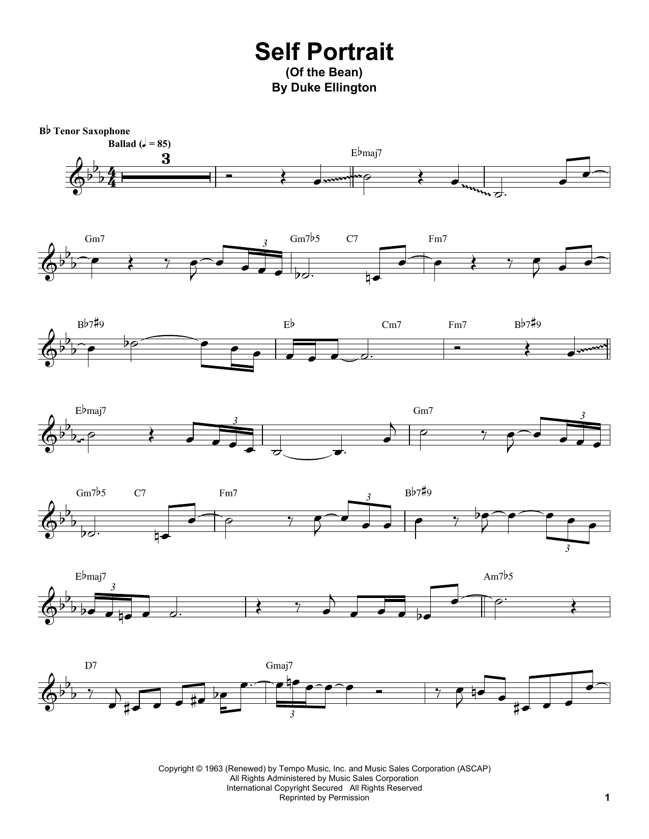 Coleman Hawkins Self Portrait (Of The Bean) sheet music notes and chords arranged for Tenor Sax Transcription